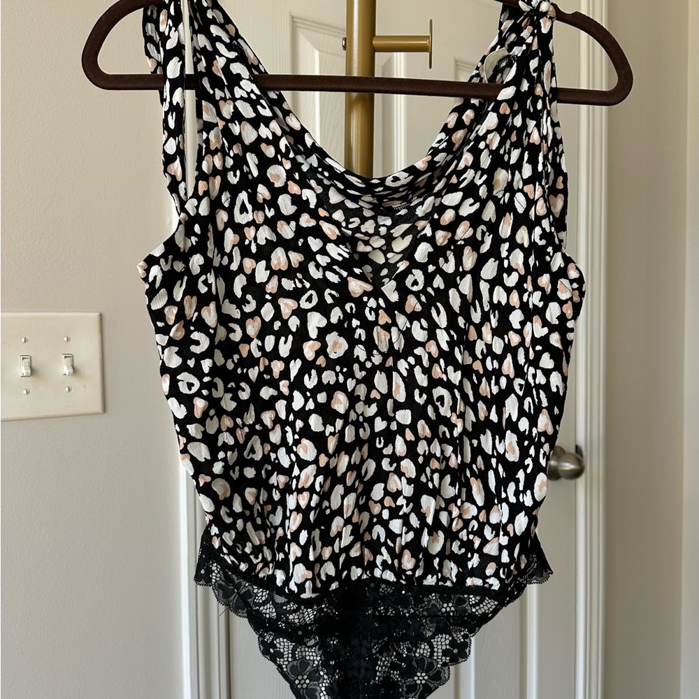 Free People Bare it All Bodysuit, Black/White, Small
